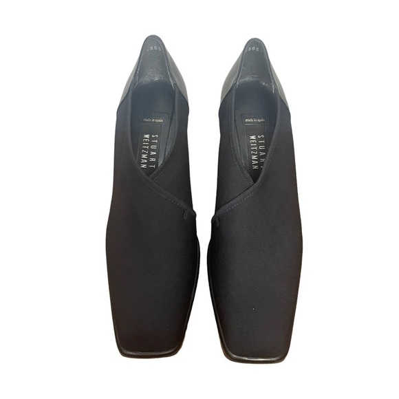 Stuart Weitzman Ribbed Black Stretch Square Toe Wedge Heel, Like New, 8AA - Picture 4 of 9